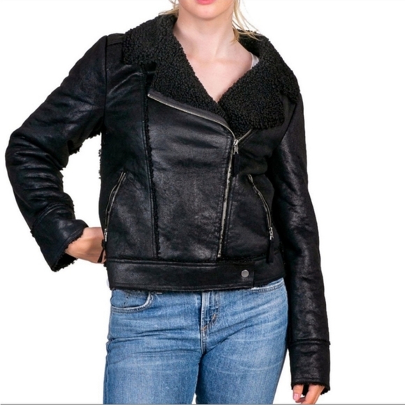 🏷️Marrakech Marissa Sherpa Lined Moto Jacket Women's Black Size XL - Picture 2 of 3